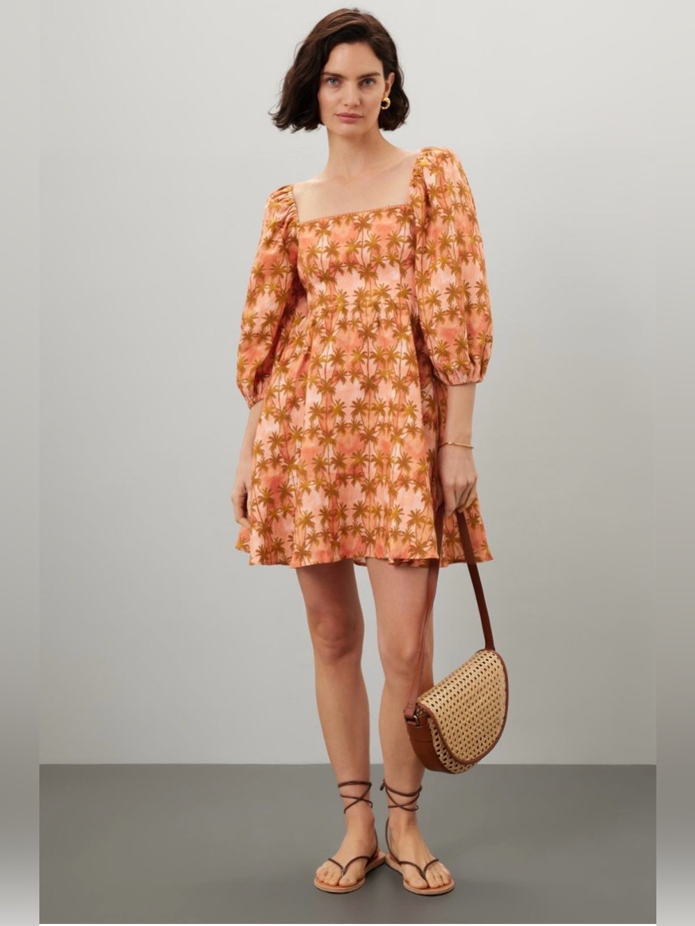 Kivari~Leilani Orange Palm-Print Mini Dress w/ Back Tie~Size 4~$269~